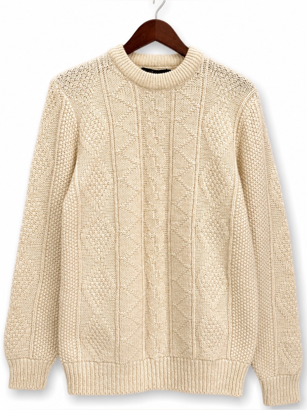 Vintage Wool Cable Knit Sweater Men’s XL Cream Chunky Cozy Fisherman Crewneck
